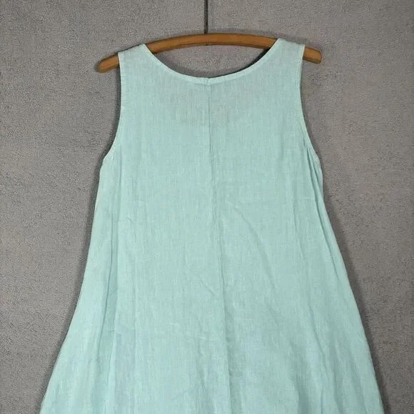 Vasna Linen Dress Size M Teal‎ Handkerchief Hem Lagenlook Italy Boho Minimalist - Picture 12 of 13